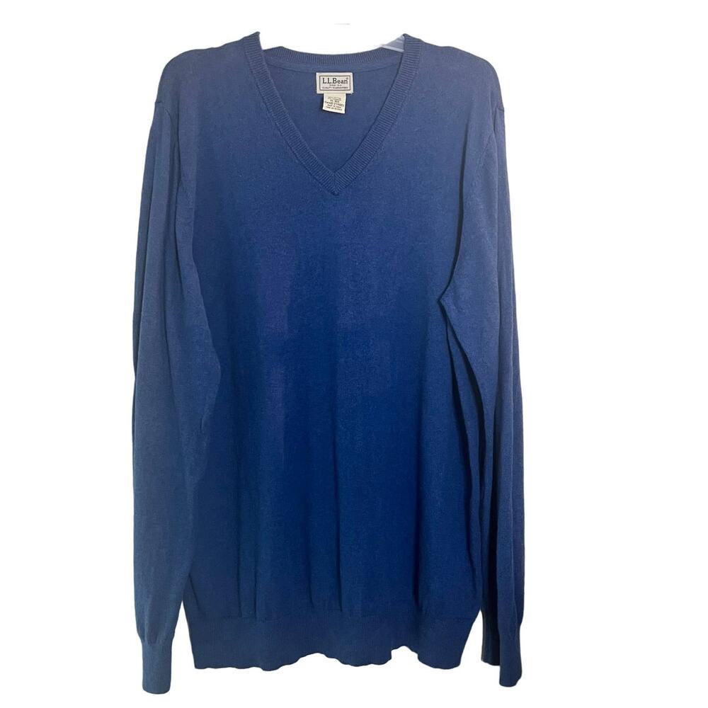 LL BEAN Cotton Cashmere blend V-neck Sweater MENS XL-Reg Blue